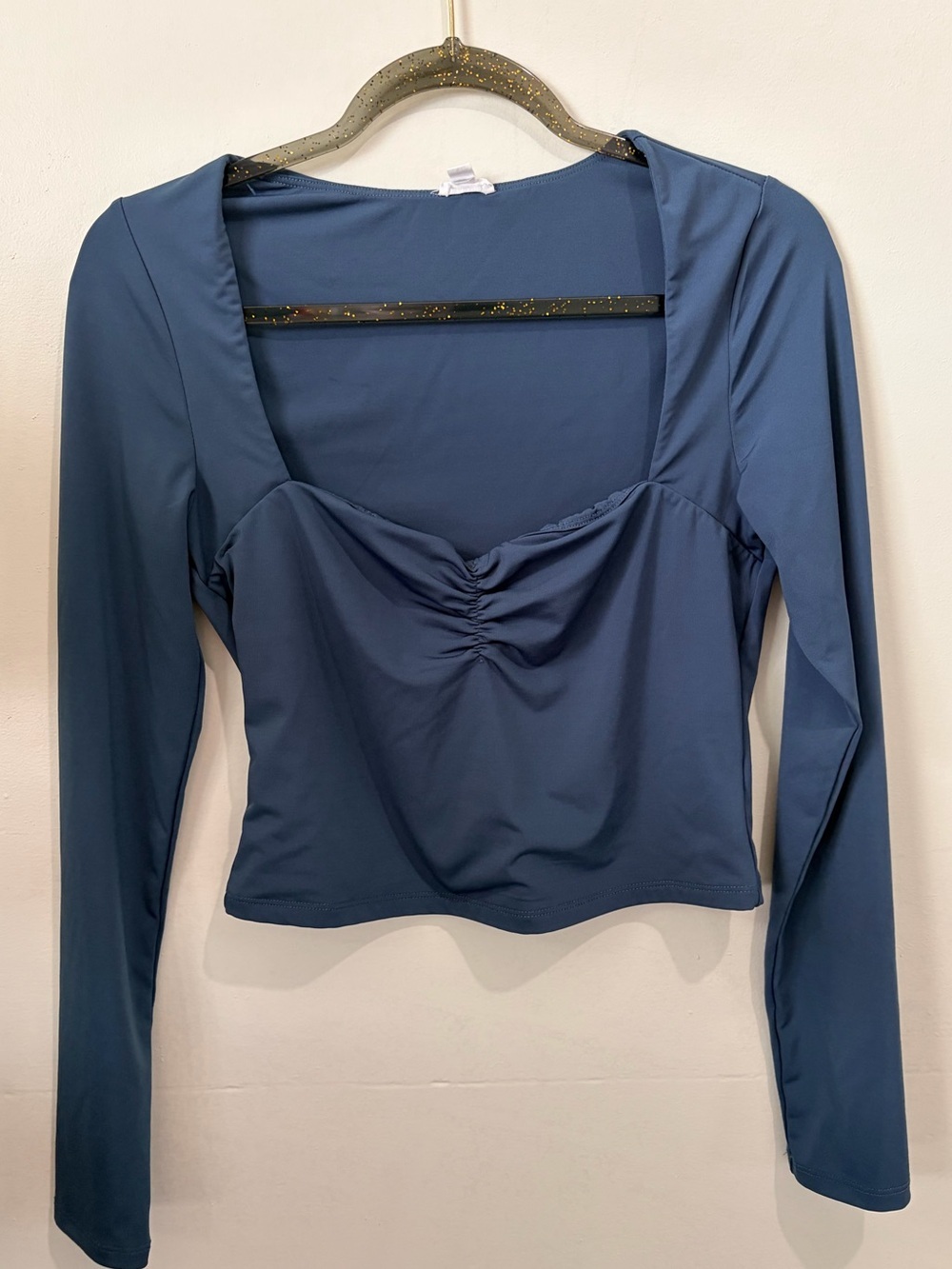 Garage Steel Blue Ruched Sweetheart Square Neck Long Sleeve - Size M⁠